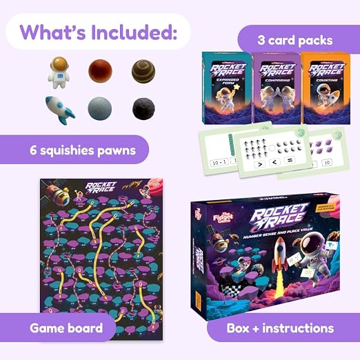 The Fidget Game Rocket Race - Math Board Game for Kids Ages 5-8 Grades K-2 | Build Foundational Skills in Number Sense, Comparing, and Place Value, Classroom Must Have