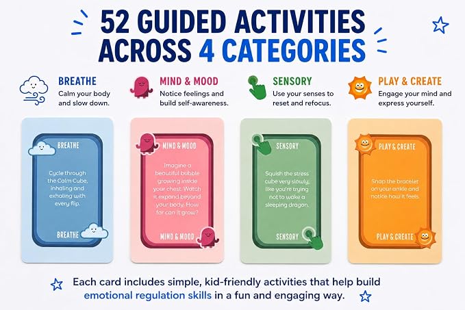 The Calm Kit by Pillowmint – Calm Down Corner Must-Haves with 52 Mindfulness Activity Cards & Sensory Tools for Emotional Regulation | Classrooms, Counseling & Home