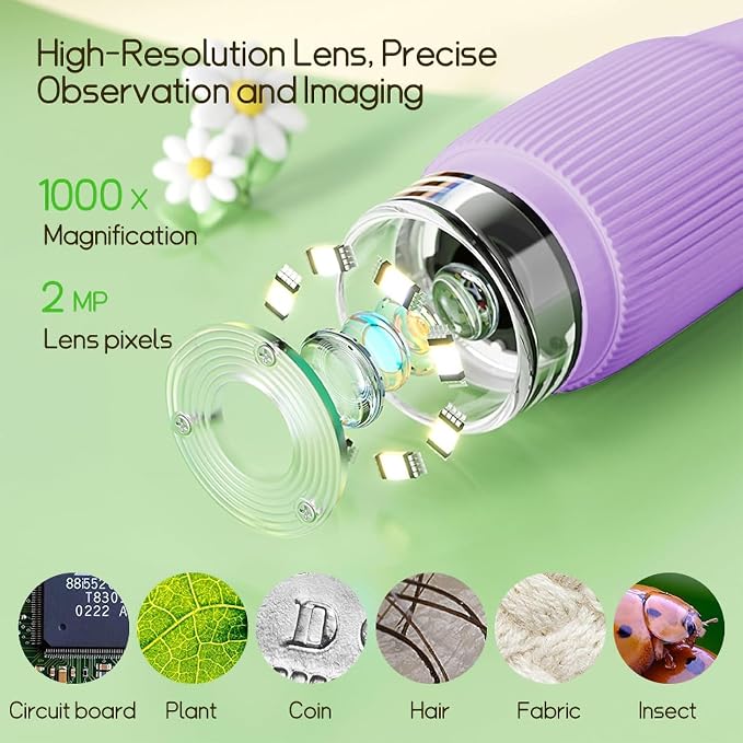 WINWEND Kids Microscope Pocket Microscope -1000X Portable Microscope for Kid | Photo and Video Mini Microscopes | 2'' Digital Little Scientist Microscopes for 3-10 Age Years Old Boys Girls Toys Gifts