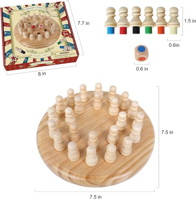 Gothink Wooden Memory Chess Matching Game, 7.5 Inch Wooden Memory Match Stick Chess Board Game, Educational Games for Kids, Montessori Preschool Toy for Toddler Birthday Gift