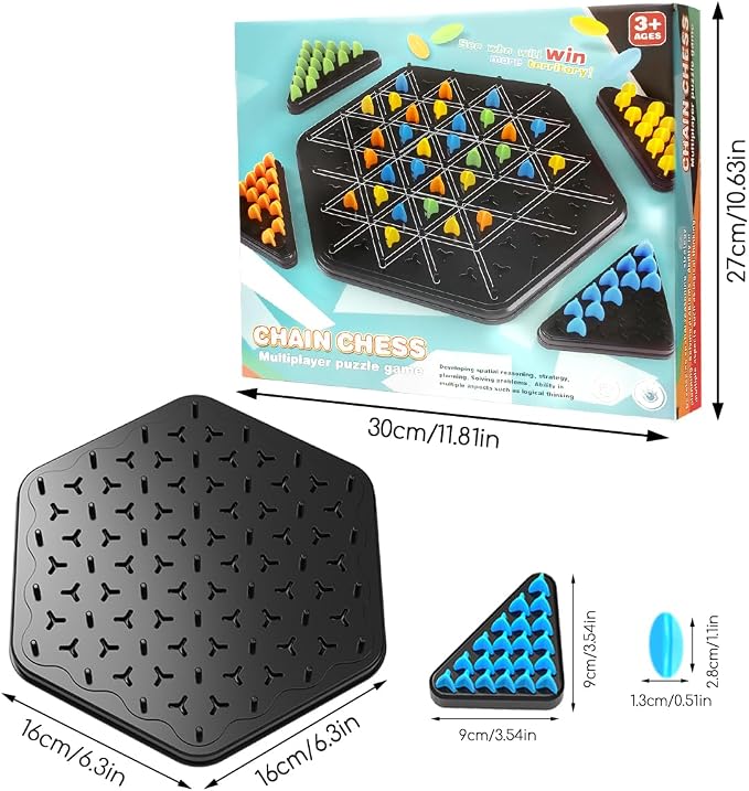 Chain Triangle Chess Game, Chain Link Game for Family Night | Strategy Triangle Game with Rubber Bands for Kids and Adults, 2 to 4 Players