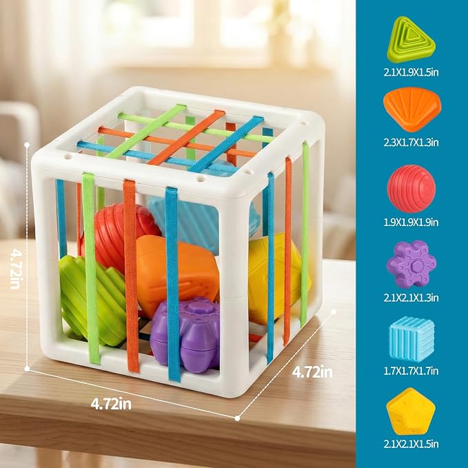 Montessori Sensory Cube Toy for Toddlers | 6 Shape Blocks for Learning, Developmental Birthday Gifts for 1-3 Years Old Baby