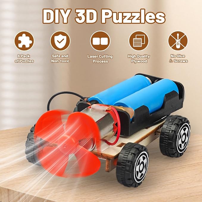 STEM Science Kits for Kids Age 8-12, 6 Set Wind-Powered Cars Building Kit | Science Experiments 6-8 8-10, Wood Crafts for Boys Girls STEM Toys, School Classroom Return Gifts for 8 9 10 12 13 Year Old