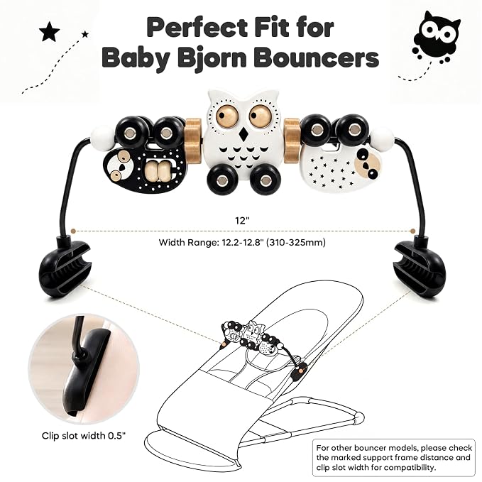 mamatepe Baby Bjorn Bouncer Toy Bar, Wooden Toy Bar for Baby Bjorn Bouncer, Baby Bouncer Toy Bar Attachment,Easy to Attach and Remove,Rotating Sensory Toy for Newborns and Infants