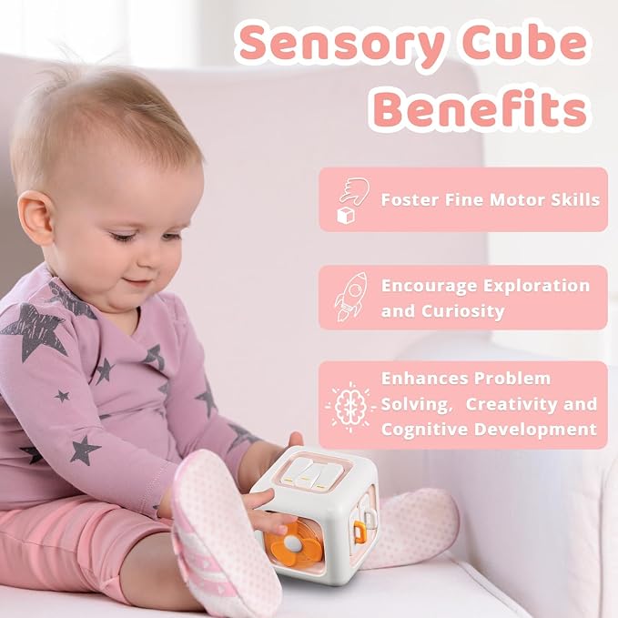 SOCBTNSO Montessori Busy Cube Travel Toy for Toddlers | Learning Fine Motor Skills, 1st Birthday Gifts for 1 Year Old Girl, 6 9 12 Months Baby