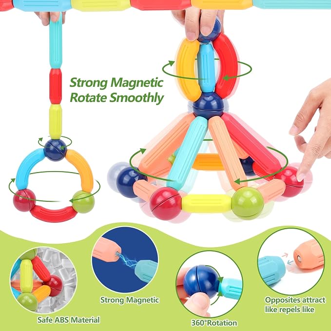 COUOMOXA Magnetic Building Blocks for Toddlers: STEM Educational Toys for 3 4 5+ Years Old Kids - Magnetic Stick Montessori Game for Family for Boys Girls 3-5