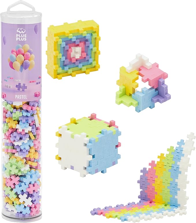 PLUS PLUS 240 Piece Pastel Mix Tube & Baseplate - Waffle Blocks Stem Toy | Sensory Bin Fillers, Gifts for Boys & Girls, Classroom Must Haves, Christmas Stocking Stuffers for Kids, Math Manipulatives