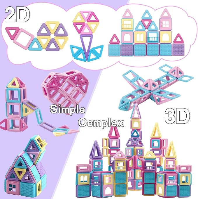 ASOK Magnetic Building Block 155pcs Educational Magnet Tiles Creative Learning and Development Macaron Color Toys Set for 3 4 5 6 7 8 Years Old Boys Girls Kids