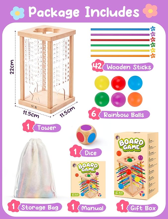 Montessori Wooden Board Game, Educational Math Toy for Kids Ages 4-6 | Fine Motor Skills Toy for 3+ Year Old Girls and Boys, Classic Table Game for Family Night Gift for Boys and Girls