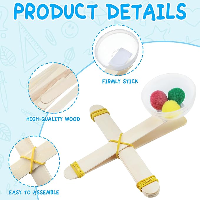 Foilswirl 36 Sets Stem Catapult Building Kit DIY Stick Catapults Craft Kits for Kids Classroom Educational and Learning Activities Camp Crafts Supplies(Colorful)