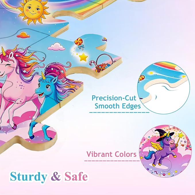 Puzzles for Kids Ages 3-5, 6 Pack Wooden Jigsaw Puzzles 24 Pieces | Unicorn Princess Mermaid Toys, Gift Box, Easter Christmas Birthday Gifts