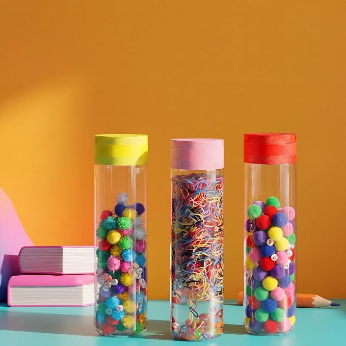 FoldTier 12 Set Letter Sensory Bottles, Plastic Clear Calming Kit | 13.5 oz Bottle, Pom-pom Balls, Alphabet and Number Decor, Clay, Rainbow Tape, Calm Down Jar Filler for Back to School