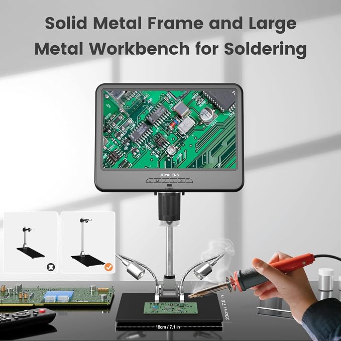 JL210 10.1'' Digital Microscope Coin Magnifier for Adults | Full View for Silver Coins, Soldering Microscopes Camera for Electronics, 8 LED, 12.6" Metal Stand, PC View, 32GB