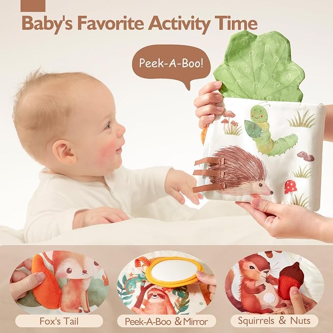 hahaland Baby Soft Cloth Crinkle Books Touch and Feel Sensory Infant Toy | Interactive Book with Mirror Teether, Perfect for 0+ 3 6 Months Baby Girl Boy Newborn Essentials