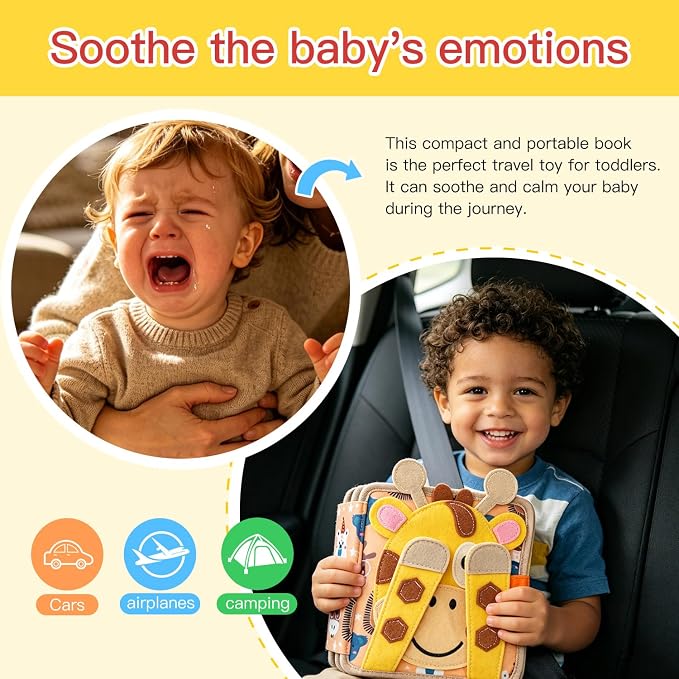 Montessori Busy Book, Suitable for Toddlers Aged 1-3, Felt Sensory Activity Book, Children's Travel Toy, Quiet Book Busy Board, Birthday Gift for Boys and Girls