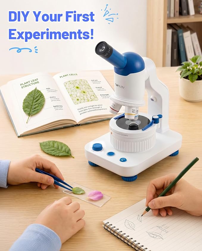 TOMLOV DM301K Microscope for Kids, 640X Educational Science Kit, STEM Toy | 12 Prepared Slides, Easy Focus, Beginner-Friendly, Dual LED Lights, Rechargeable Battery, Phone Adapter, Ages 6-12