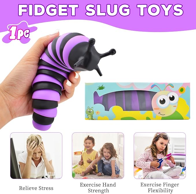 Cevioce Fidget Slug Toy, Sensory Slug Fidget Toy for Kids & Adults, 1 PC Cute Autism Sensory Toys for Autistic Children｜Easter Gifts for Girls Boys Easter Basket Stuffers Gifts for Toddlers Kids