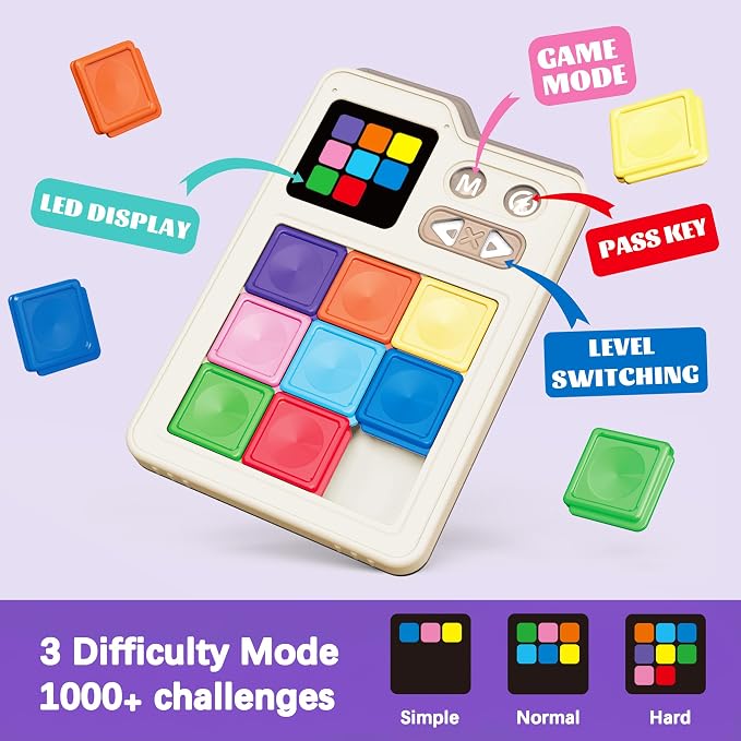 MinoLogic Super Slide Puzzle Game, 1000+ Challenges & 3 Modes Electronic Sliding Tile Puzzle & Klotski Puzzle, Brain Teaser Sliding Block Puzzle for Kids & Adults, Travel Family Logic Games