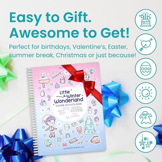 Cupkin Winter Wonderland Coloring & Sticker Activity Book | 500+ Stickers | Spiral-bound kids craft format with 12 scenes, 12 art pages, side-by-side viewing, and an easy-peel design for ages 2–8