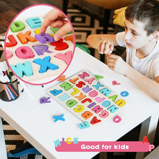 Amor Present ABC Wooden Alphabet Puzzle Board for Toddlers | Preschool Learning Toy, Educational Montessori, Letters Game