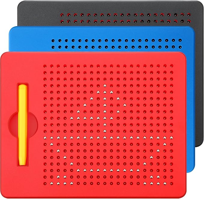 Yexiya 3 Pcs Magnetic Drawing Board for Kids, Toddler Travel Drawing Kit Magnet Sketch Thread Board with Stylus Pen and Beads Toy for Child Quiet Time Activities (7 x 8.5 Inches,Multicolor)