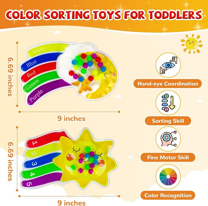 2PCS Color Sorting Sensory Toys, Fine Motor Skill Games Learning Toys for Toddlers, Color Matching Fidget for Calm Down, Preschool Learning & Educational Montessori with Autism