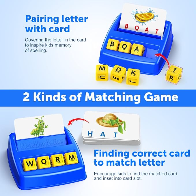 Learning Games for Kids Ages 3-8, Matching Letter Game for Kids Toys Ages 3-8 Educational Toys for 3-8 Year Olds Boys Girls Birthday Party Easter Gifts for 3-8 Year Olds Boys Girls Blue