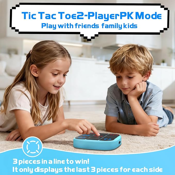 KOQQQ Rechargeable Tic-Tac-Toe Bolt Game, Upgraded 4-in-1 Handheld Puzzle Console, Electronic Educational Memory Game, Portable Travel Car Ride Board Games for Kids Adults (Blue)