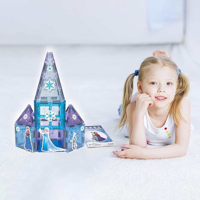 Tytan Toys Disney Frozen Magnetic Tiles Princess Castle - 20-Piece STEAM Building Set with Glitter Tiles & Elsa, Anna, Olaf Stickers - Educational Frozen Toys for Girls Age 3-4+
