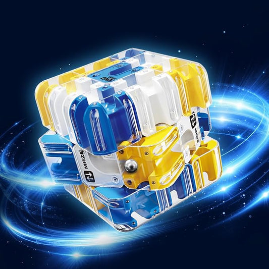 3D Rolling Ball Maze Cube, Large Labyrinth 3D Puzzle Marble Maze Cube, Brain Teaser Game, Educational Learning Sensory Toys Gift for 3+ Age Kids Adults, Logical Thinking, Family Board Games Blue 2.7"
