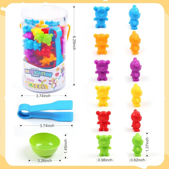 UNIQUE KIDS Counting Matching Game with Sorting Cups, Color Classification and Sensory Training Educational Learning Toys Set Gift for Toddlers Preschool Ages 3 Years and up