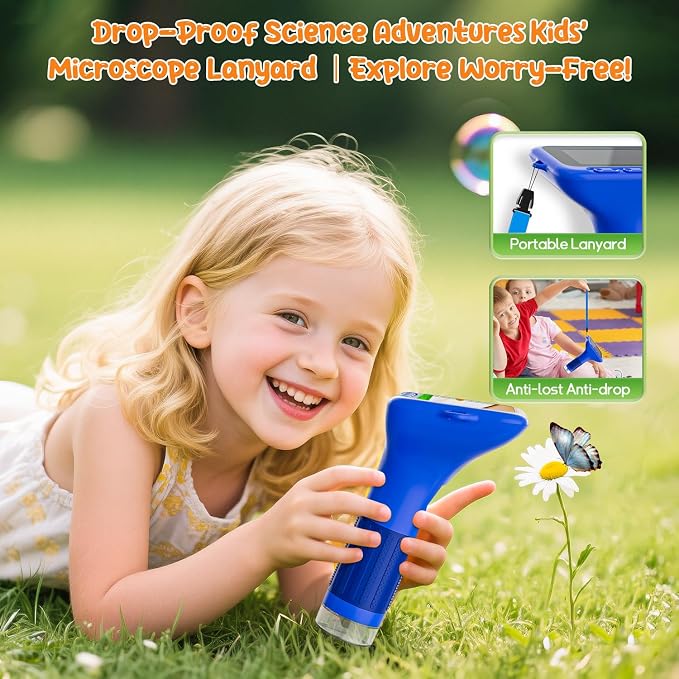 SKYBASIC Digital Microscope for Kids, 3" Screen 1000X Handheld Microscope HD Pocket Portable Microscopes Camera, Science Edu Fun Toys for Ages 4-12 Children Students Boys Girls -Blue