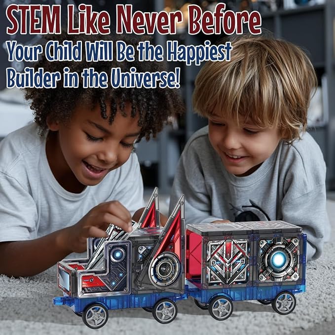 Little Pi Transformer Toys MegaBots Magnetic Tiles, Transforming Robot Toy | Durable ABS plastic, STEM engineering, sword & shield, screen-free kids gift ages 3 4 5 6, builds vehicles bases towers scene