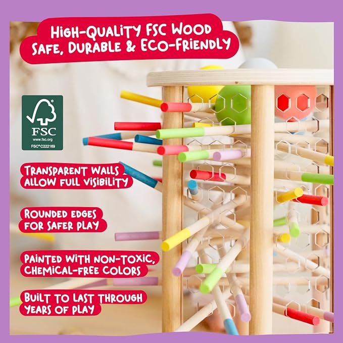 Nene Toys BALLFALL Jumbo – Montessori Wooden Board Game for Kids 3 4 5 6 Years – Colorful Sticks, Dice & Cards – Fine Motor Skills Toy, Math & Counting Game – Educational Gift for Boys Girls Ages 3-9