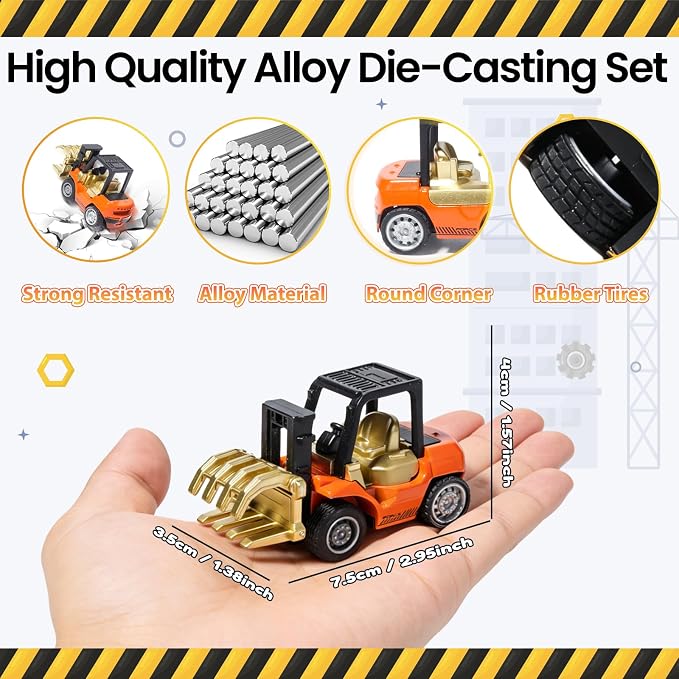 Oriate Diecast Construction Trucks for Kids,6PCS Toys Construction Vehicles | Excavator Forklift Dump Truck,Pull Back Cars,Mini Metal Travel Construction Toys for Boys Girls ,Christmas Birthday Kid Gift