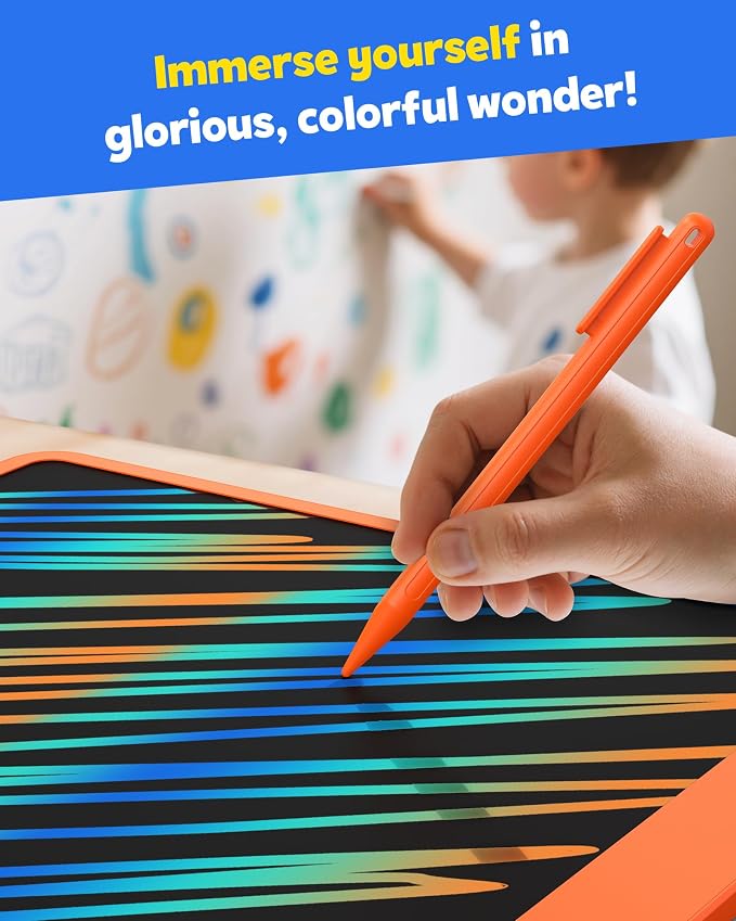 LCD Writing Tablet for Adults, Large Doodle Board, 16 Inch Colorful Drawing Tablet Writing Pad, Toddler Toys for 3 4 5 6 7 8 9 Year Old Girls Boys Teen, Birthday Gifts for Kids (Orange)