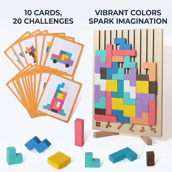 Wooden Stacking Puzzle Toy,Wooden Montessori Russian Blocks Puzzle -3D Stacking Toy for 3-6 Year,Educational Gifts for Boys and Girls.
