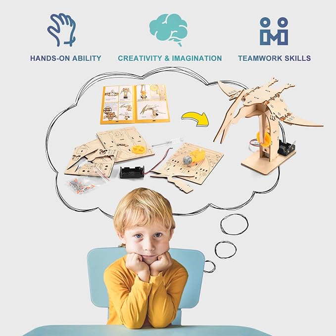 Dinosaur STEM Kits for Kids, 4 in 1 Wood Building Toys for Boys Crafts 8-12 | Build It Yourself Science Woodworking Kit, DIY 3D Wooden Puzzles Model for Kids, Birthday Gift for 8 9 10 11 12 13 Year Old