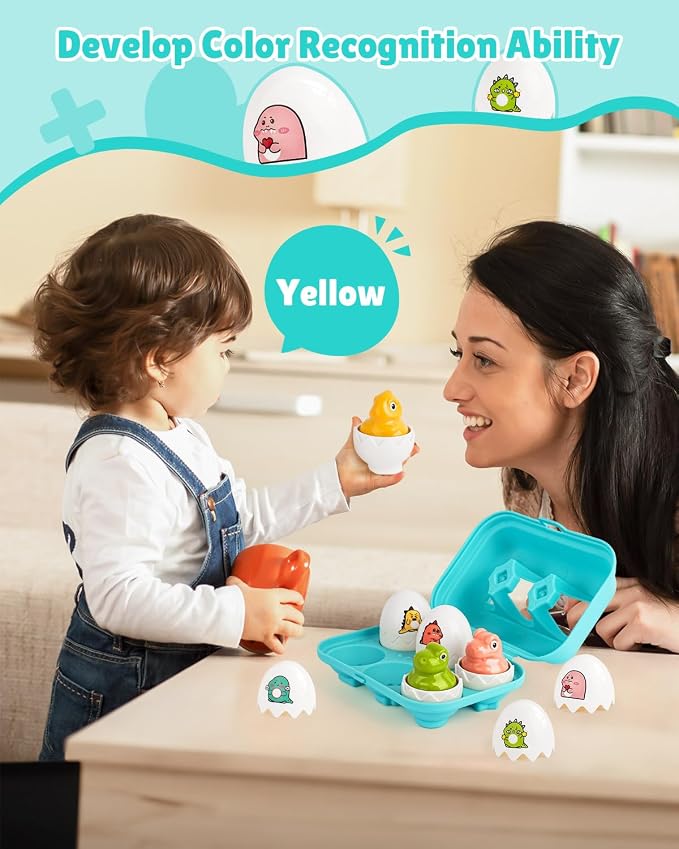 Matching Egg Toy 6 Pcs Develops Toddlers' Color & Shape Recognition Skills | Easter Basket Gift for Boys & Girls, Montessori Travel Toy for Kids 1-3, Fun Sorting Puzzle for Daily Early Education