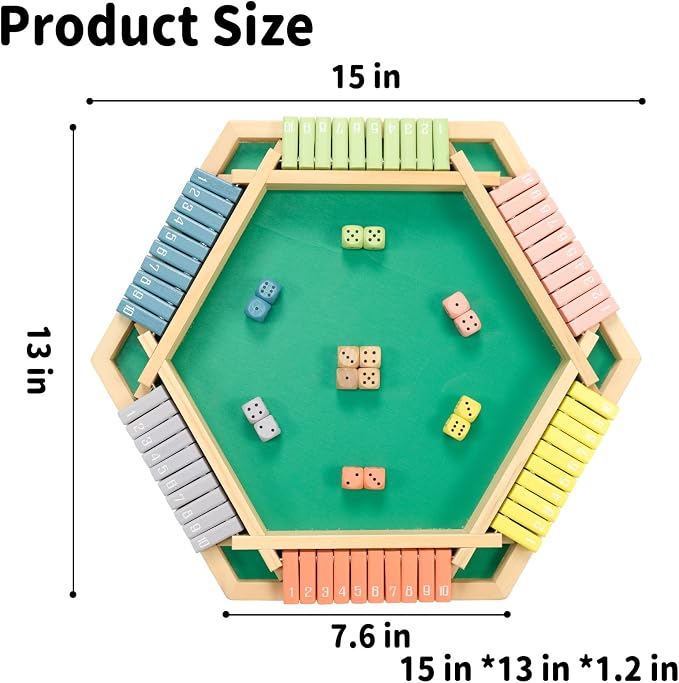 WOOD CITY Shut The Box Game Wooden for 6 Players, Close The Box Math Game for Kids Adults with 16 Dice, 6 Way Tabletop Quick Board Game for Family 3+ Years Old in Party or Pub，Morandi Color