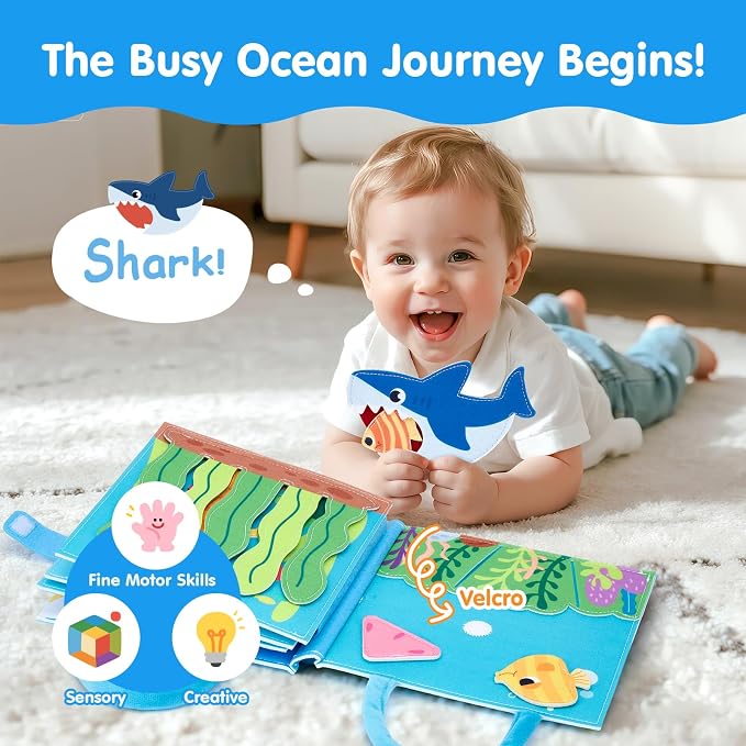 hahaland Ocean Busy Book for Toddlers 1-3, Busy Board for 1 Year Old Girls | Montessori Sensory Activity Toys, Travel Toy for 1 2 3 Year Old, Educational Fine Motor Skills Learning Toys, Birthday Gifts