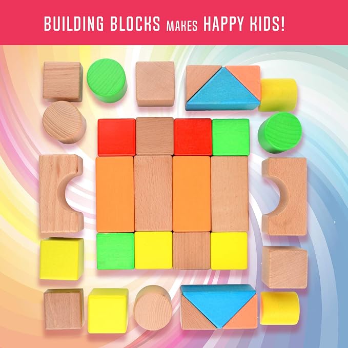 Migargle Large Wooden Building Blocks Set - Educational Preschool Stacking Toys with Storage Bag, Toddler Gifts for Boys Girls Ages 3+