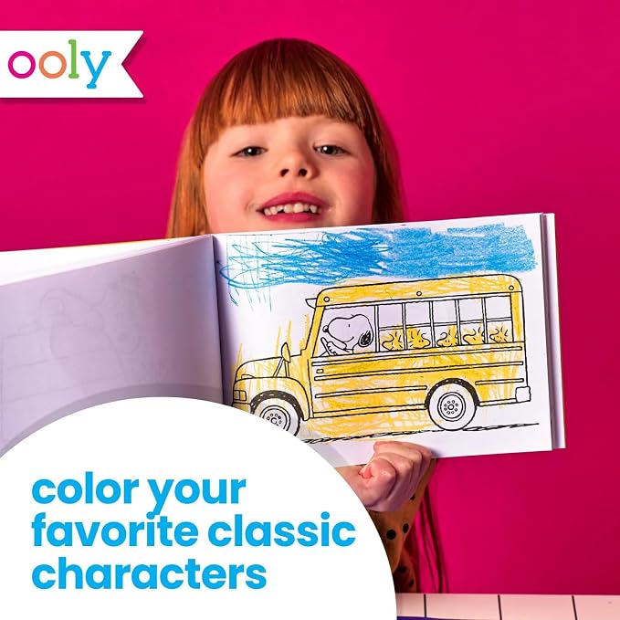 Ooly x Peanuts Coloring Book 9 Jumbo Crayon Kit - Snoopy | Ages 3+, Easy Grip, Handle Carry, Great for Car and Airplane Travel, Fun Gift