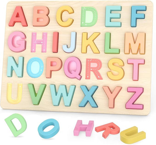 Zeoddler Alphabet Puzzles, ABC Shape Puzzles for Kids, Educational Toys for Toddlers, Preschool Learning Activities, Gift for Girls Boys