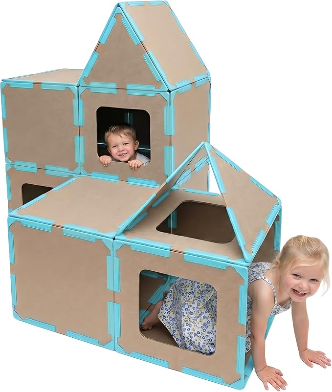 Magnetic Fort Building Kit, 20-Piece Giant Magnetic Tiles Fort for Kids STEM Creativity, Strong Magnets & Safe Magnetic Fort Building Panels for Building Castles, Boat & Tunnels, Ages 3+