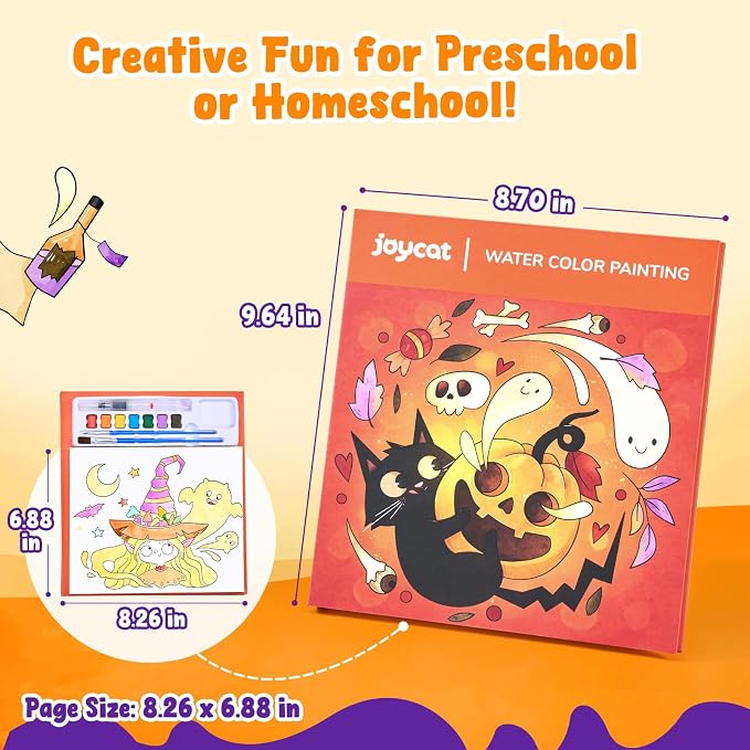 JoyCat Paint with Water Coloring Books for Toddlers (Halloween) | Watercolor Painting Set for Kids Ages 3-5 & 4-8, Arts & Crafts Drawing Activity Travel Toy, Birthday Gifts for Boys & Girls