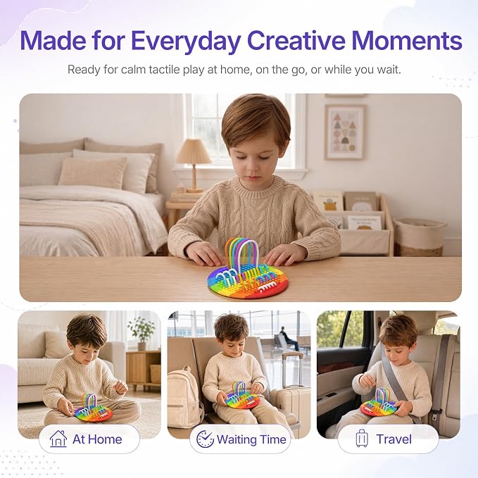 Silicone Sensory Activity Board for Toddlers Fine Motor Skills Fidget Toys | Kids calming noodles threading board eases anxiety ADHD autism portable classroom airplane office gift for adults all ages