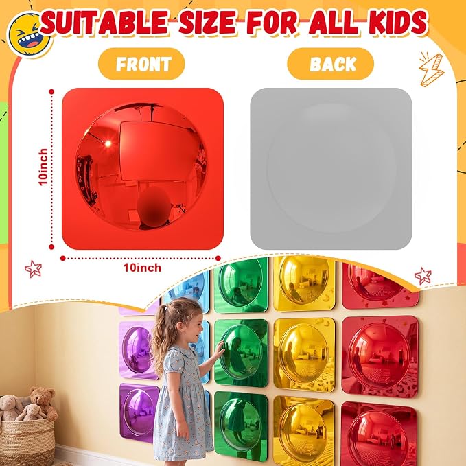 Geiserailie 15 Pcs Sensory Wall Bubble Mirrors, 10 x 10 Inch, CPC Certified | Colorful Acrylic Convex Mirrors, Sensory Room must haves, Classroom Learning Tool, Calming Corner, Preschool Daycare Activity