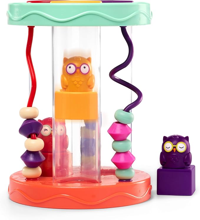 B. toys Baby Shape Sorter, Hooty-Hoo Owls, Bead Mazes & Sounds, Interactive | Hooty-Hoo shape sorter with 3 owl shapes, 3 bead mazes, color matching and fun sounds for fine motor play, Baby, 10+ Months