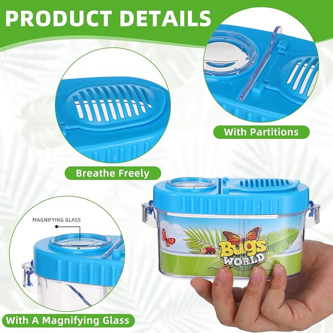 Halloscume 2 Sets Bug Catcher Kit Outdoor Toy Gift for Kids Outdoor Explorer Kit Kids Bug Catching Kit Insect Bug Habitat with Magnifying Glass, Tweezers, Bug Catcher and Net for Science Exploration